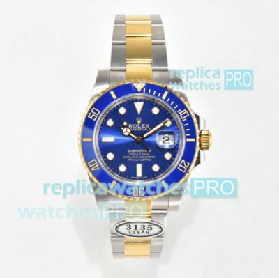 Clean V4 Version Replica Rolex Submariner Blue Dial Blue Ceramic Bezel Two Tone Watch